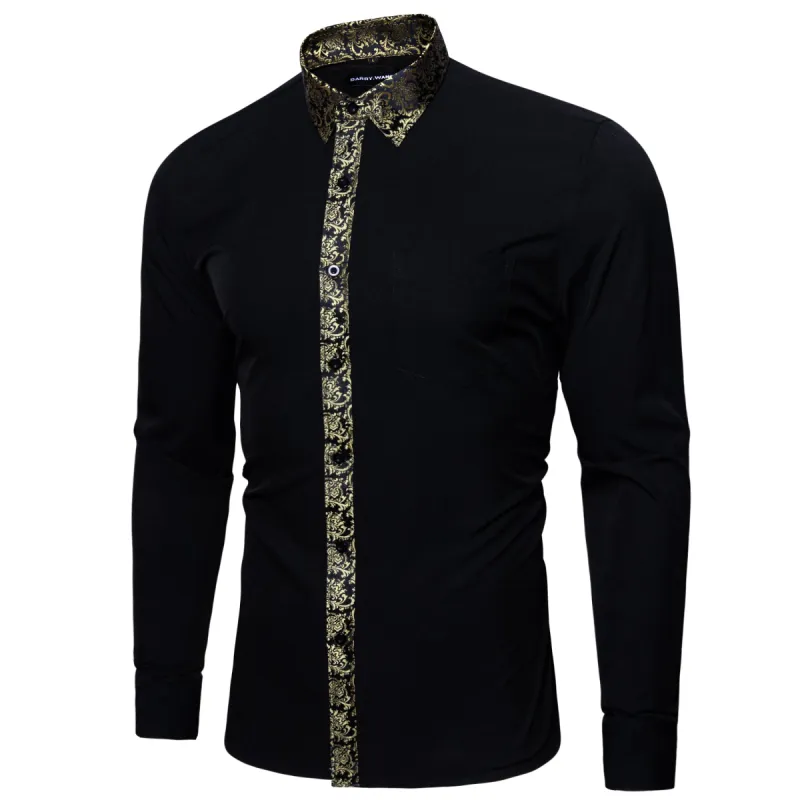 Barry. Wang Button Down Shirt Black Gold Splicing Men's Business Shirt sold by Barrywang