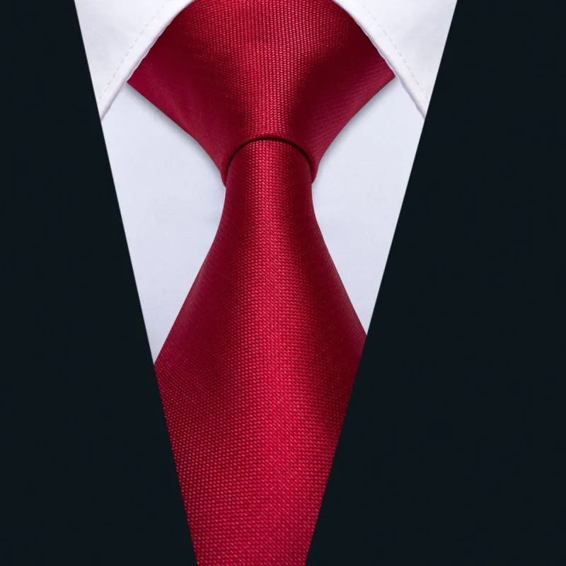 Barry Wang Neckties Crimson Red Solid Wedding Tie Hanky Cufflinks Set sold by Barrywang