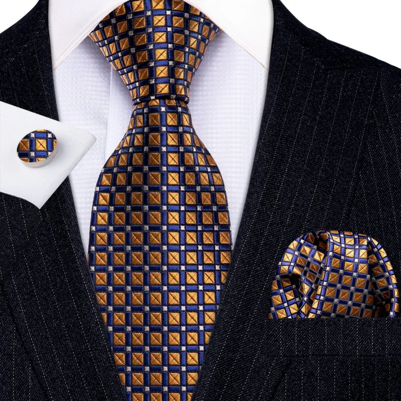Barry Wang Brown Tie Blue Polka Dot Men's Silk Tie Hanky Cufflinks Set sold by Barrywang