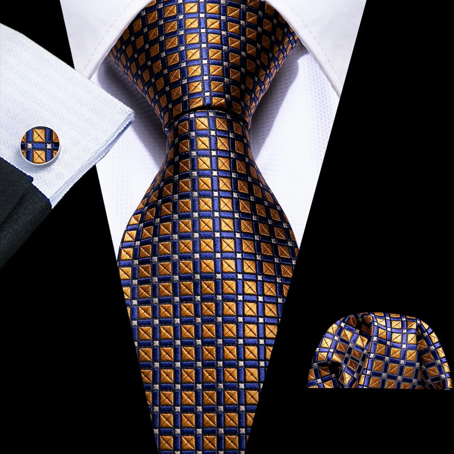 Barry. Wang Brown Tie Blue Polka Dot Men's Silk Tie Hanky Cufflinks Set sold by Barrywang product image thumbnail 3
