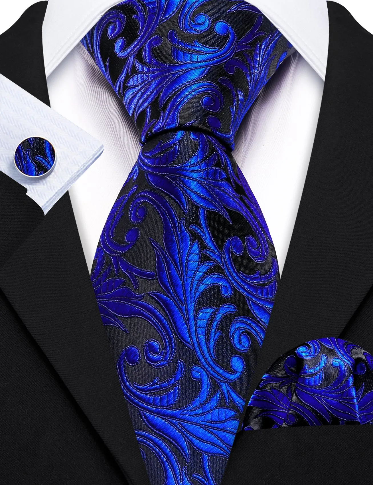 Barry. Wang Cobalt Blue Paisley Wedding Tie Handkerchief Cufflinks Set sold by Barrywang product image thumbnail 2