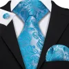 Barry Wang Blue Tie Sky Blue Paisley Silk 63 Inches Extra Long Tie Set sold by Barrywang