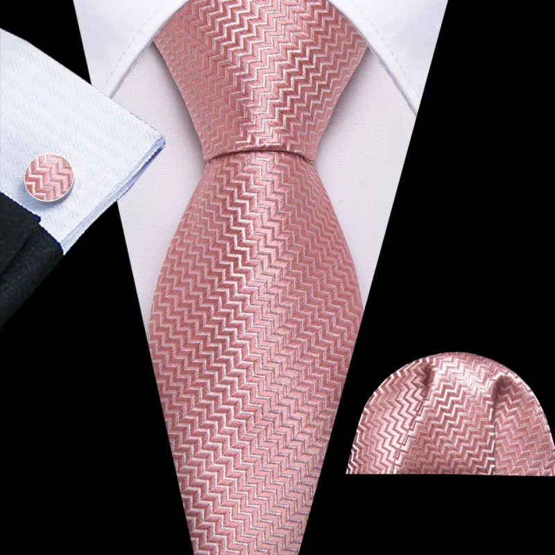 Barry. Wang Pink Ripple Silk 63 Inch Extra Long Tie Hanky Cufflinks Set sold by Barrywang