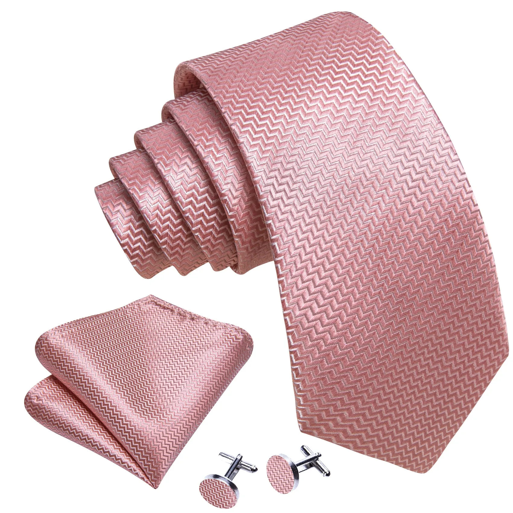Barry. Wang Pink Ripple Silk 63 Inch Extra Long Tie Hanky Cufflinks Set sold by Barrywang product image thumbnail 4