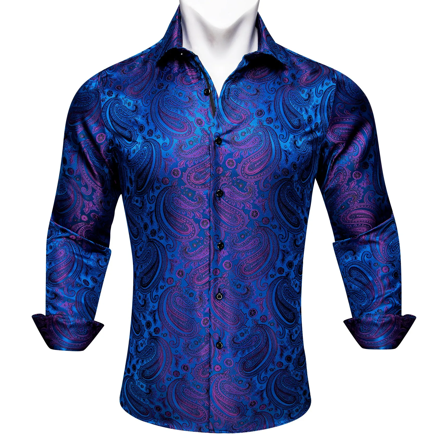 Barry Wang Blue Purple Top Paisley Silk Men's Long Sleeve Shirt sold by Barrywang product image thumbnail 2