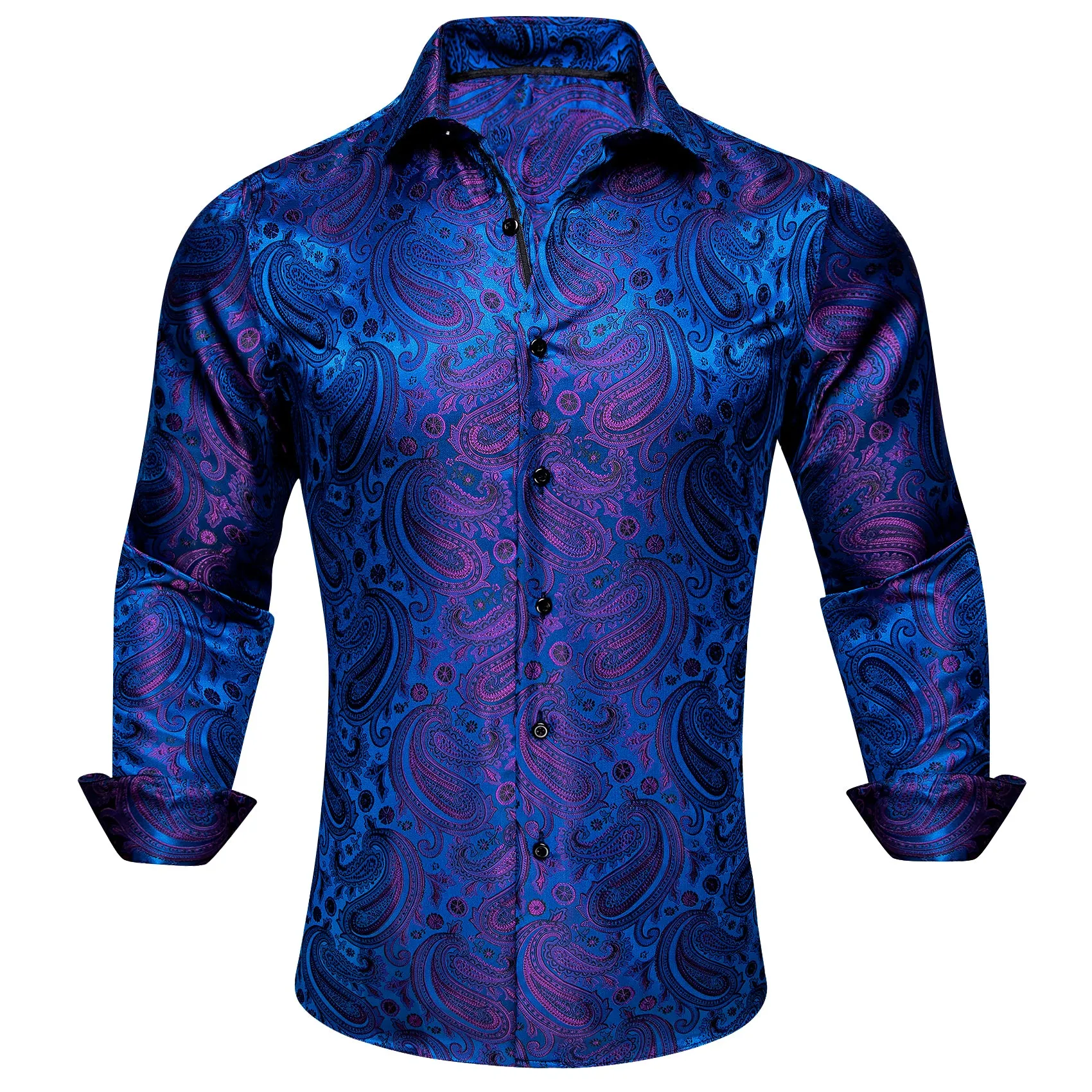 Barry Wang Blue Purple Top Paisley Silk Men's Long Sleeve Shirt sold by Barrywang