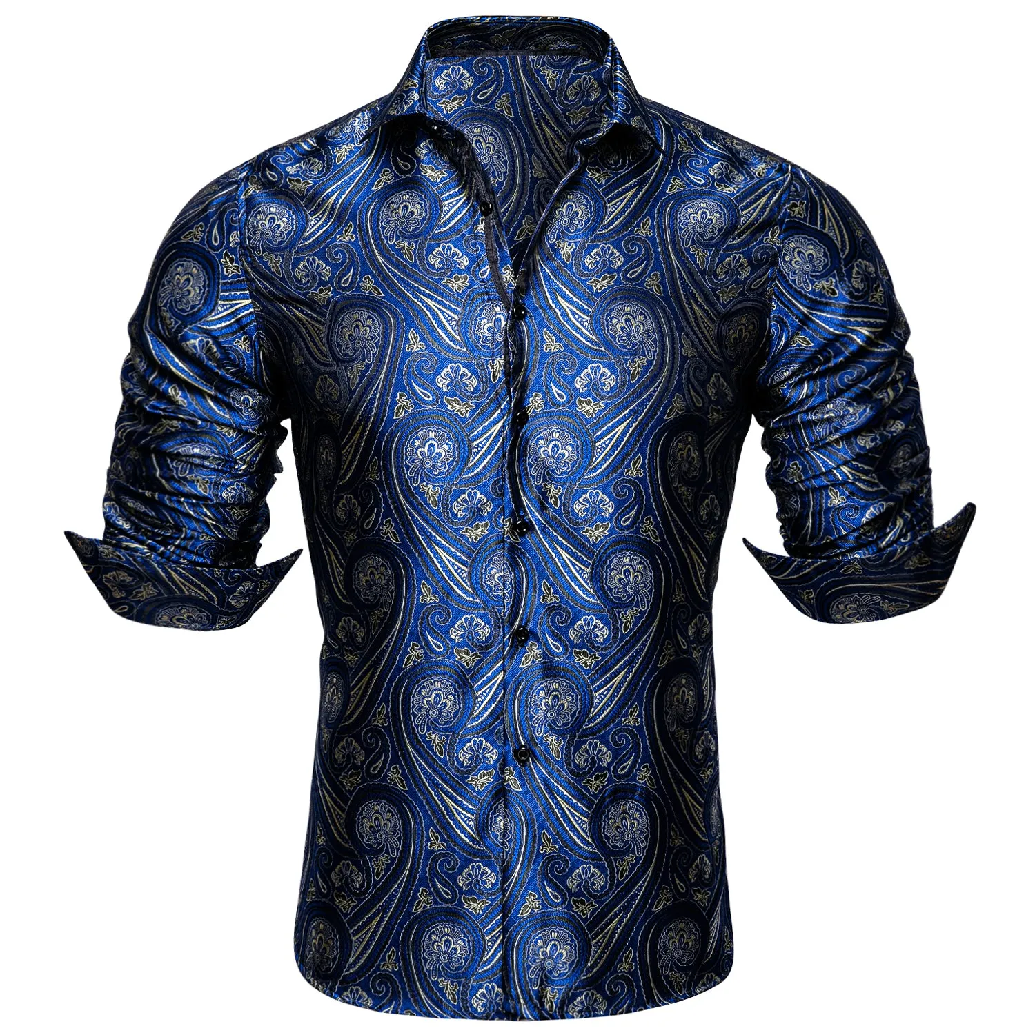 Barry Wang Plus Size Blue Silk Paisley Tribal Long Sleeve Men's Shirt sold by Barrywang product image thumbnail 2
