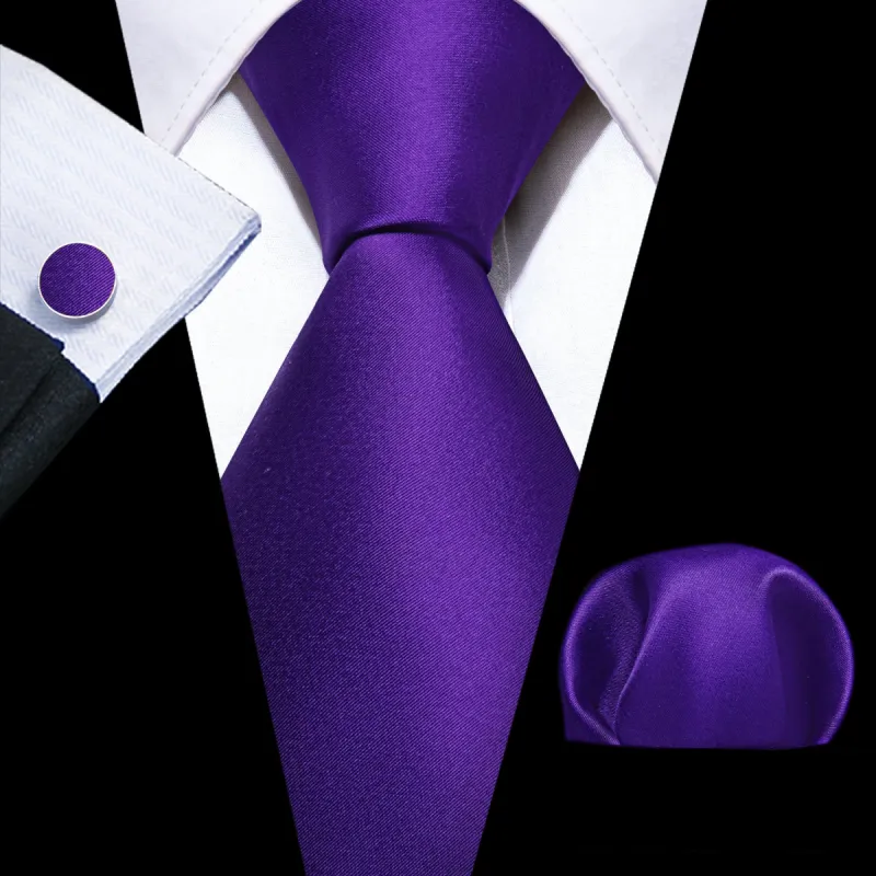 Barry. Wang Purple Tie Violet Solid Silk Tie Handkerchief Cufflinks Set sold by Barrywang