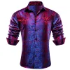 Barry. Wang Men's Shirt Blue Red Paisley Silk Long Sleeve Shirt sold by Barrywang