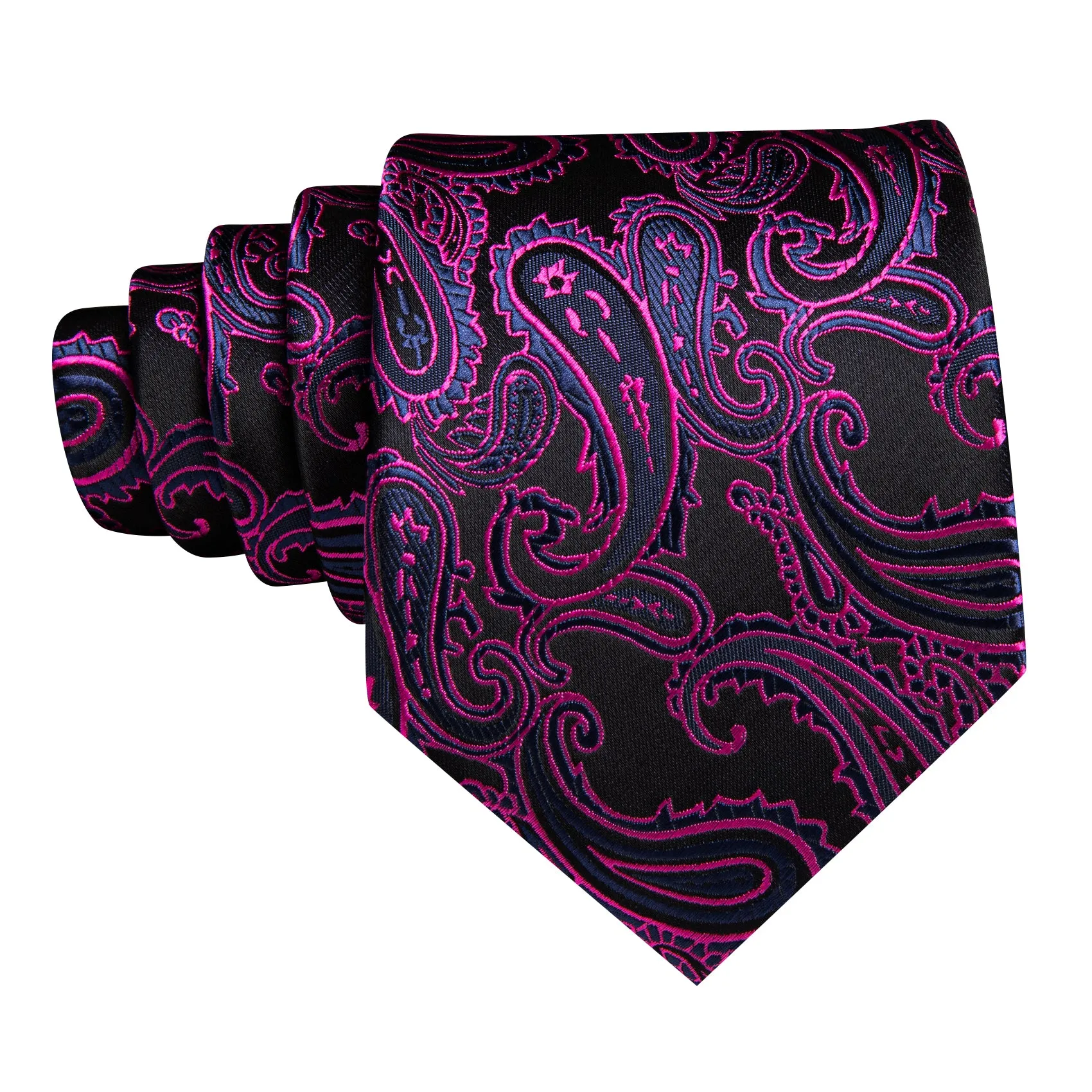 Barry Wang Red Violet Black Paisley Silk Tie Handkerchief Cufflinks Set sold by Barrywang product image thumbnail 3