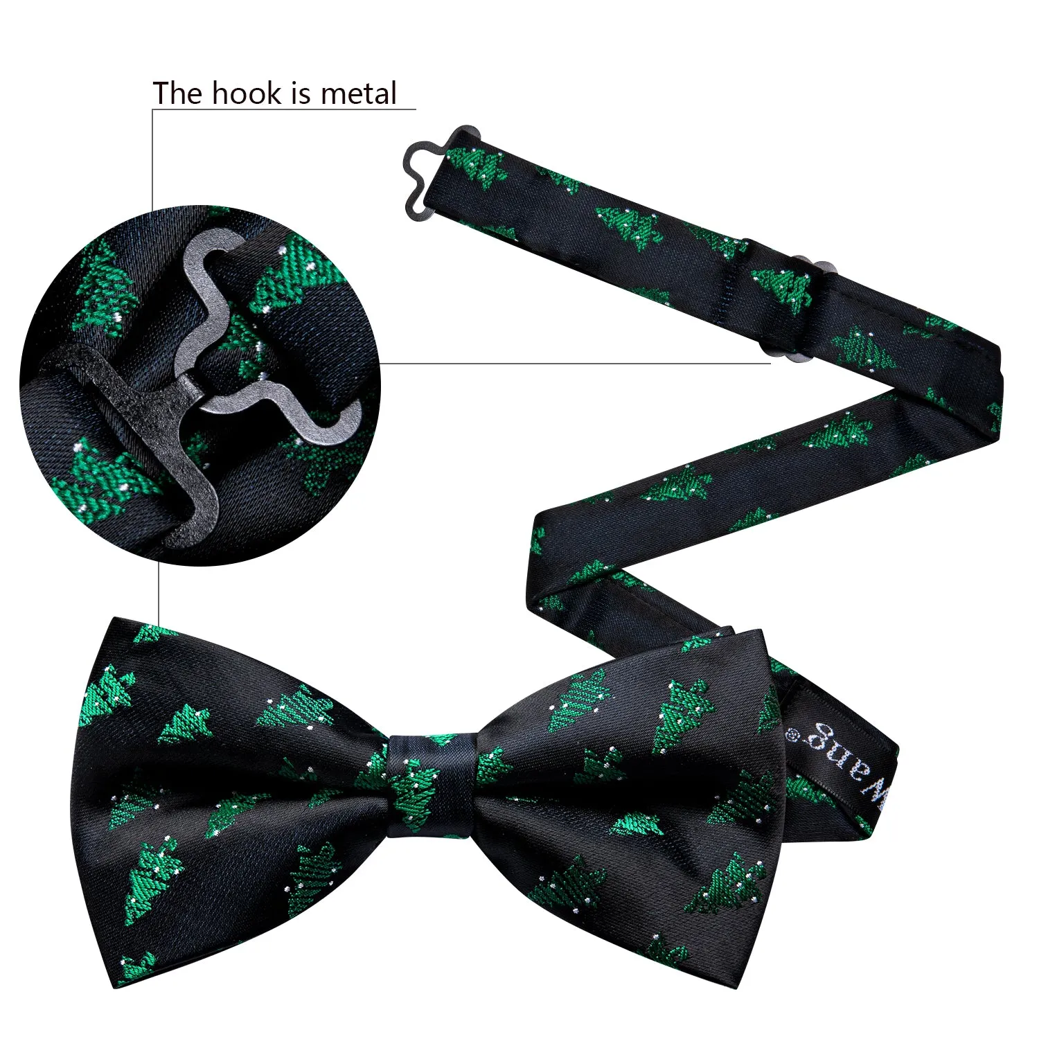 Barry Wang Christmas Black Green Tree Men Bow Tie Hanky Cufflinks Set sold by Barrywang product image thumbnail 4