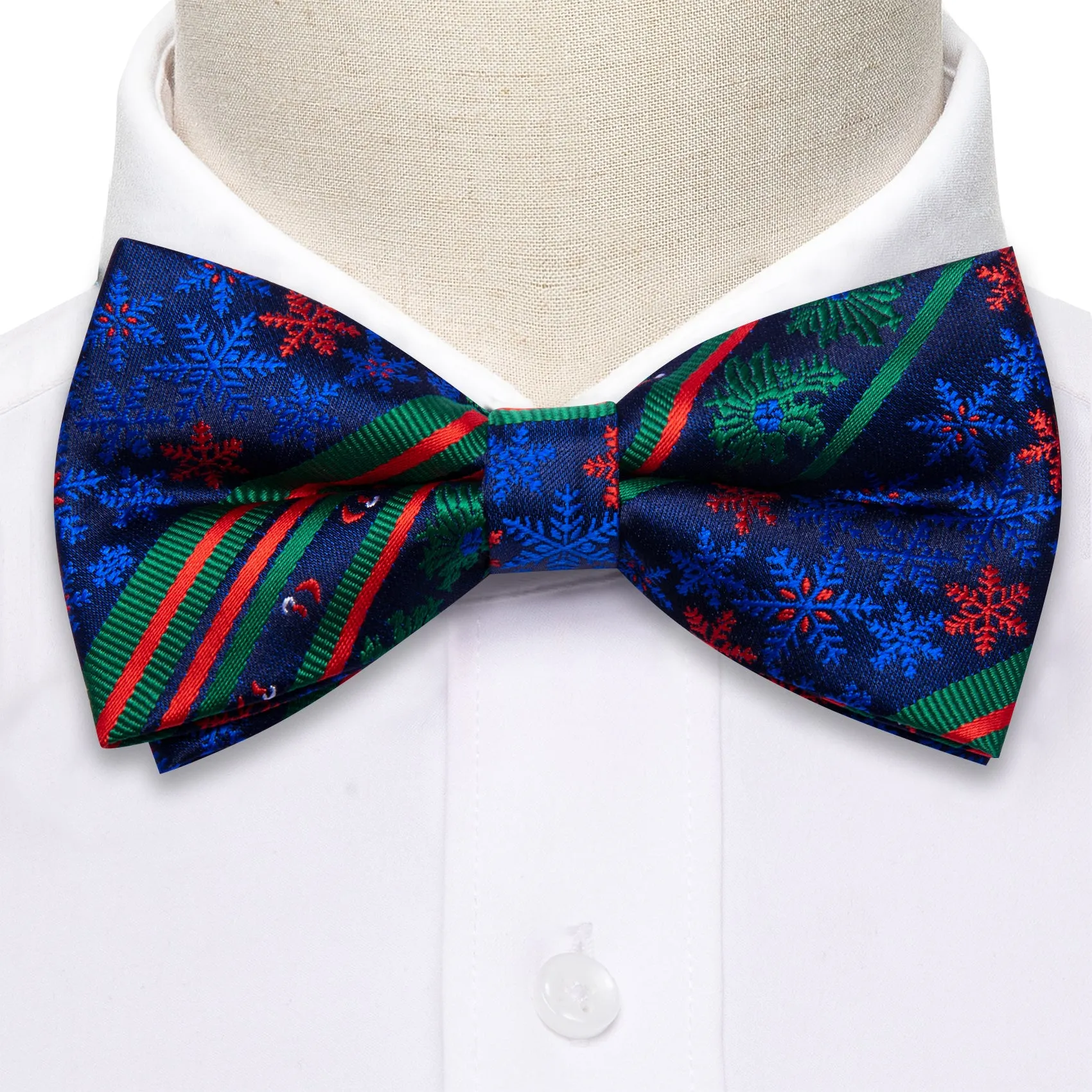 Barry Wang Christmas Blue Green Xmas Pattern Pre Tied Bow Tie Hanky Cufflinks Set sold by Barrywang product image thumbnail 3