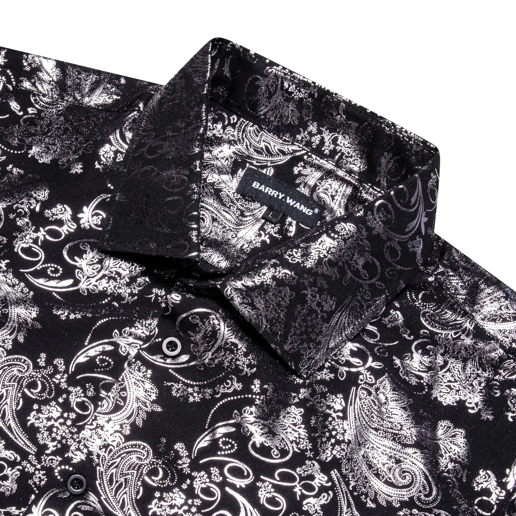 Barry. Wang Mens Grey Dress Shirt Paisley Jacquard Long Sleeve Button Down Business Shirt sold by Barrywang product image thumbnail 4