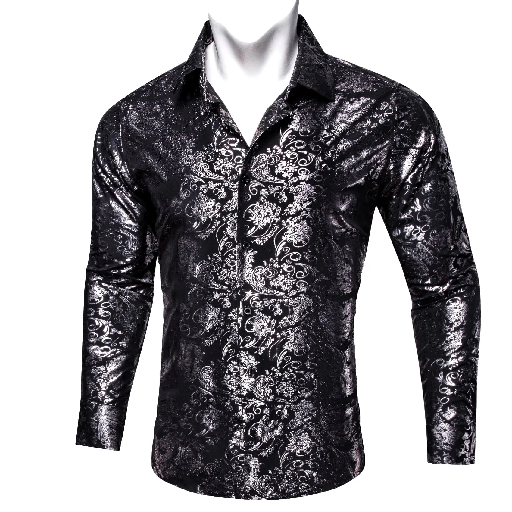 Barry. Wang Mens Grey Dress Shirt Paisley Jacquard Long Sleeve Button Down Business Shirt sold by Barrywang product image thumbnail 2