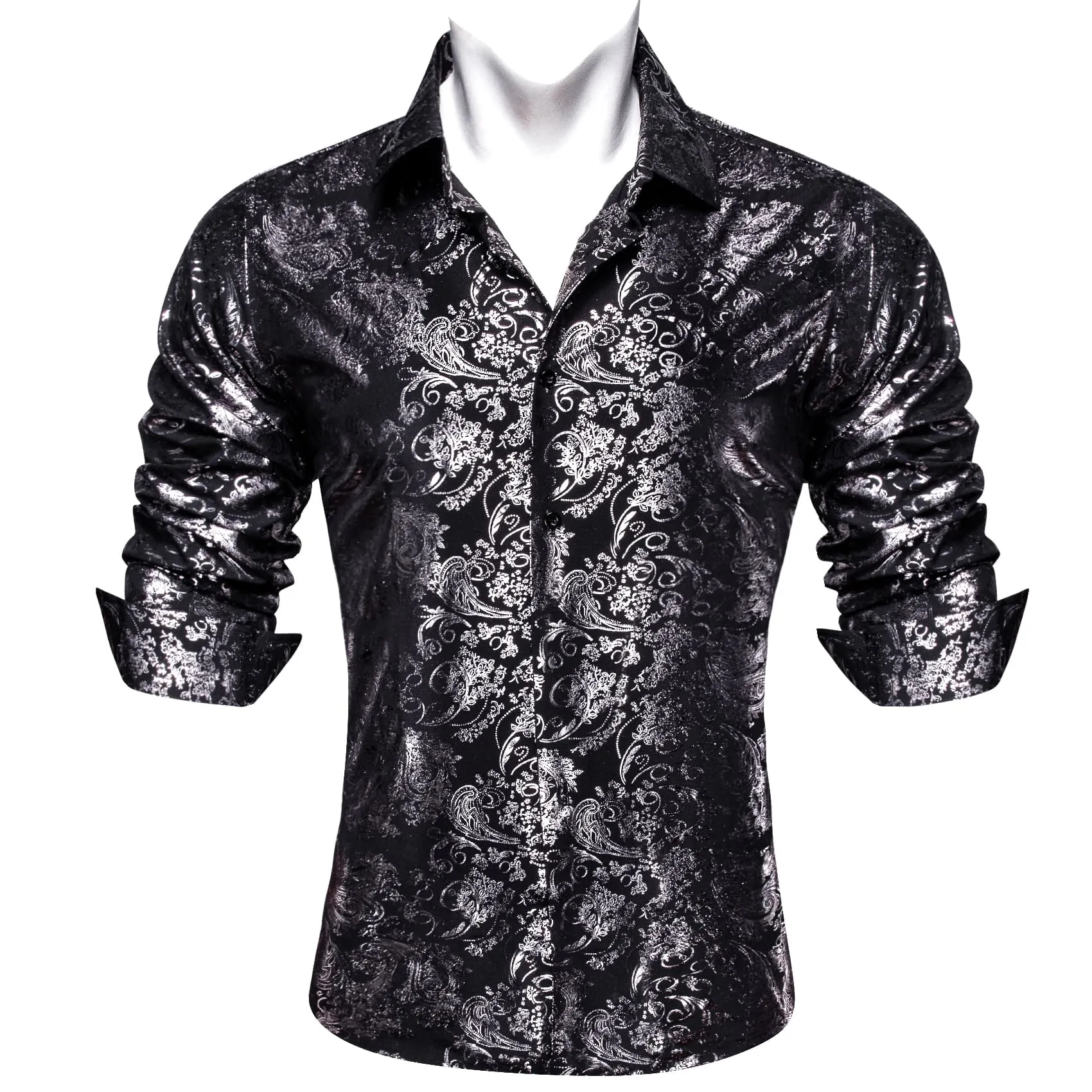 Barry. Wang Mens Grey Dress Shirt Paisley Jacquard Long Sleeve Button Down Business Shirt sold by Barrywang product image thumbnail 3
