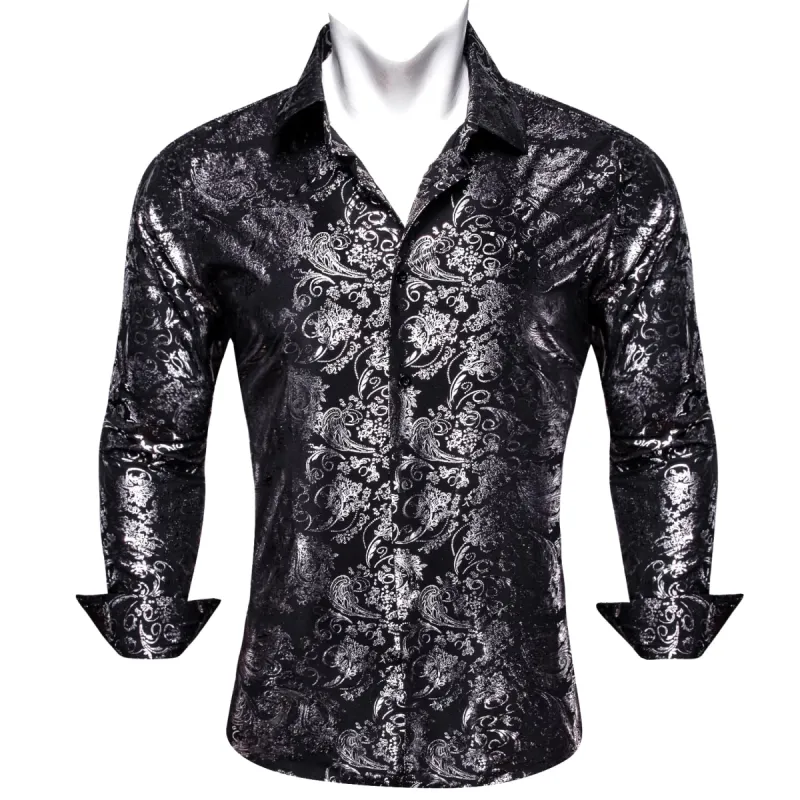 Barry. Wang Mens Grey Dress Shirt Paisley Jacquard Long Sleeve Button Down Business Shirt sold by Barrywang