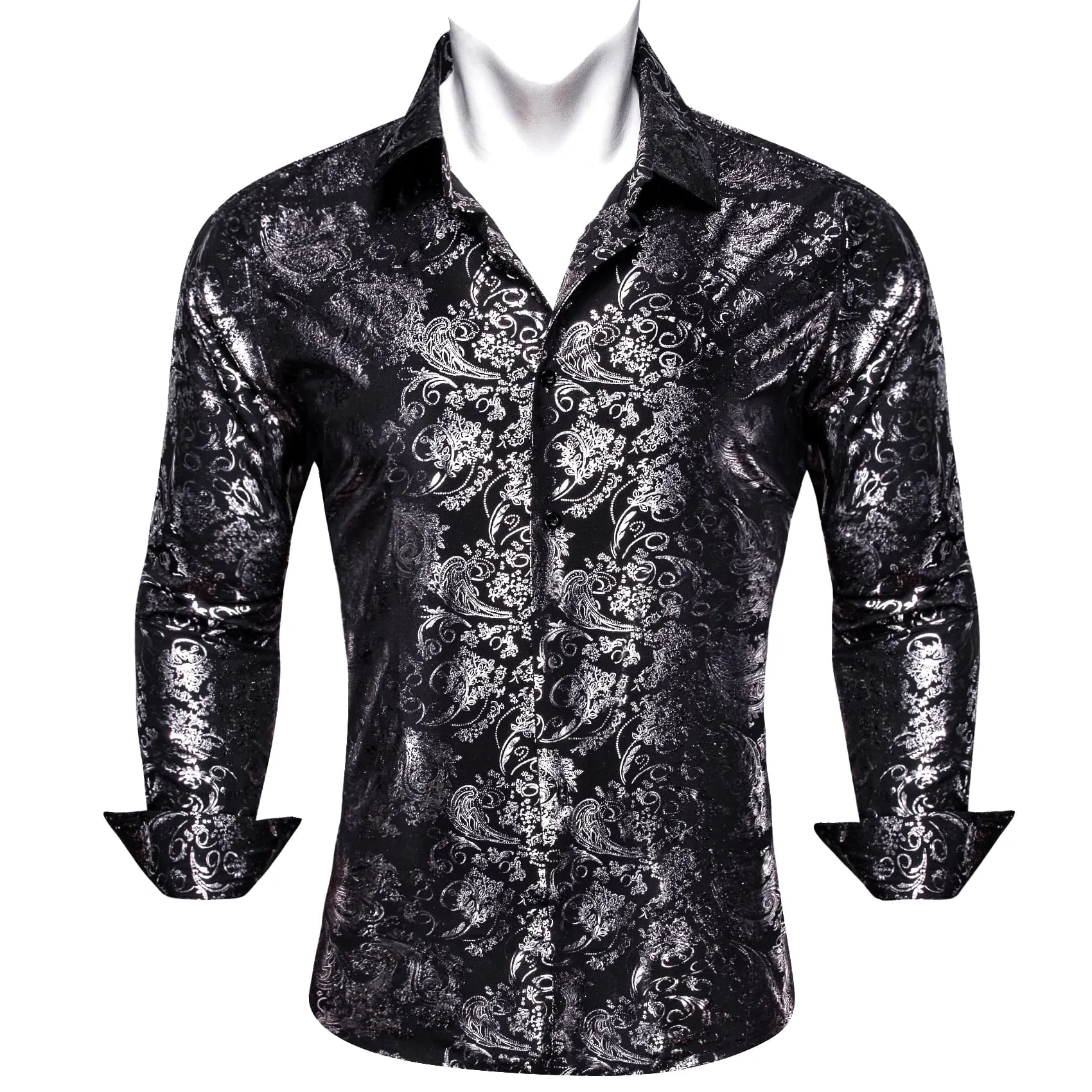 Barry. Wang Mens Grey Dress Shirt Paisley Jacquard Long Sleeve Button Down Business Shirt sold by Barrywang