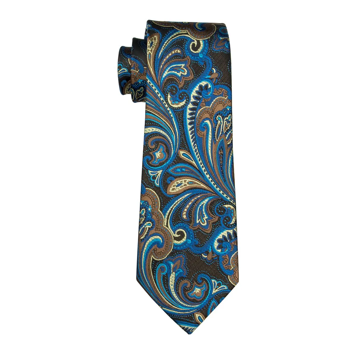 Barry Wang Necktie Brown Blue Floral Tie Pocket Square Cufflinks Set sold by Barrywang product image thumbnail 5