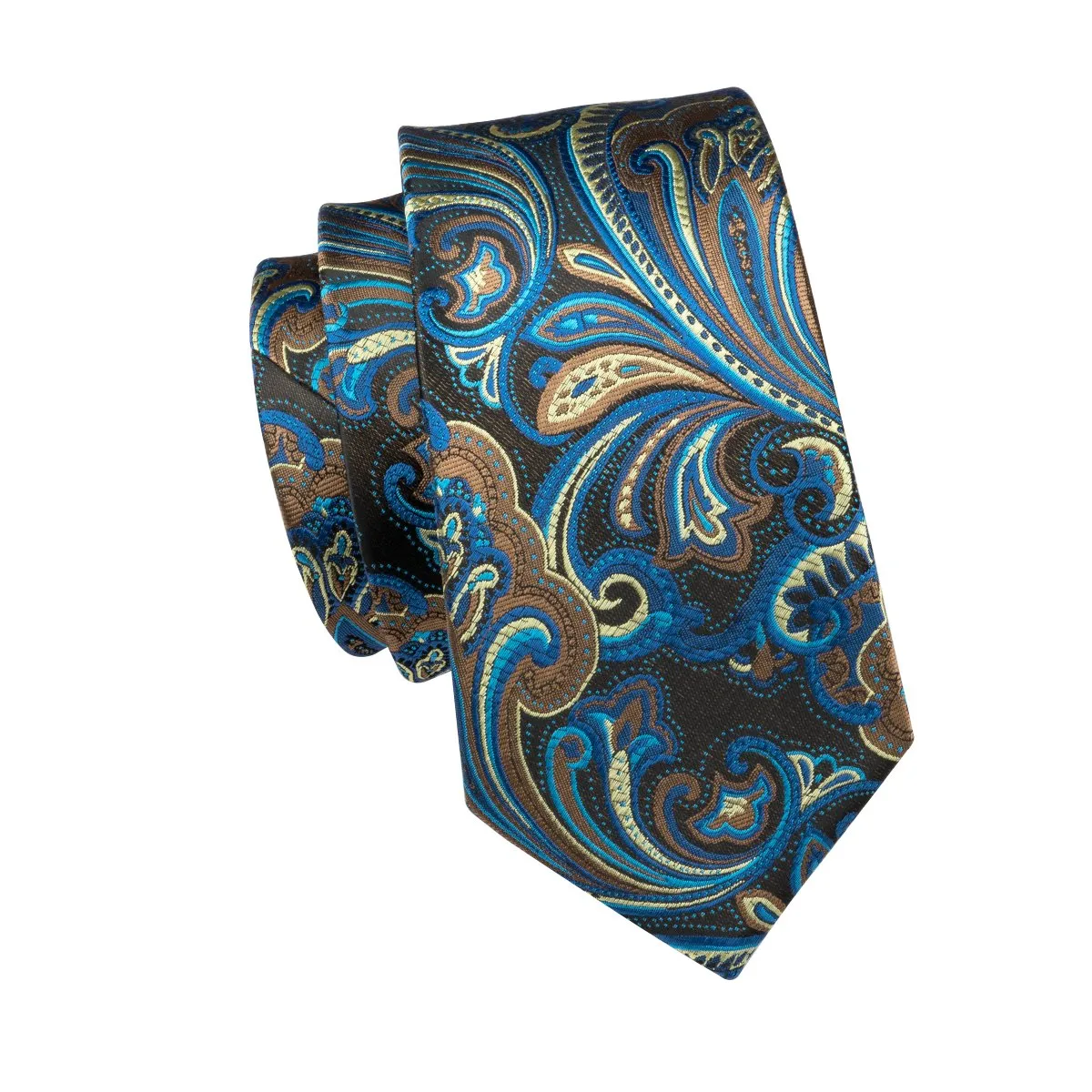 Barry Wang Necktie Brown Blue Floral Tie Pocket Square Cufflinks Set sold by Barrywang product image thumbnail 4