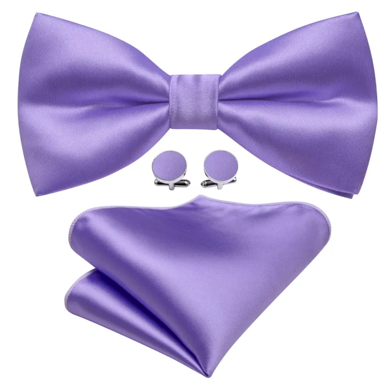 Purple Solid Silk Pre Tied Bow Tie Hanky Cufflinks Set sold by Barrywang