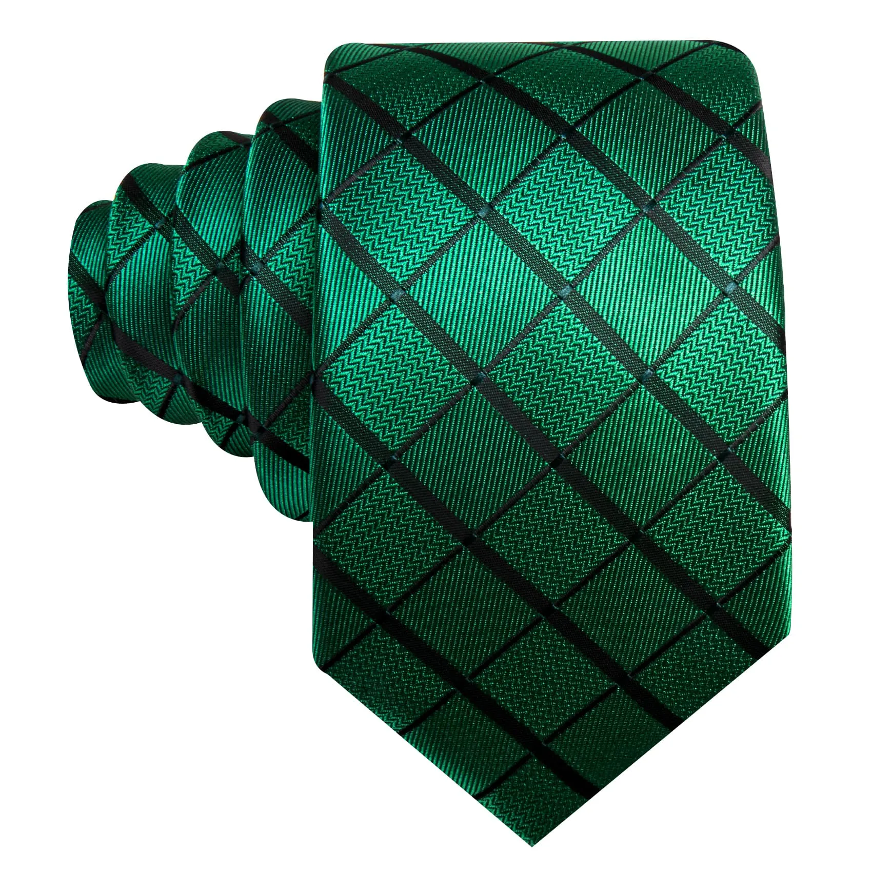 Barry. Wang Dark Green Tie Black Lines Plaid Men's Wedding Necktie Set sold by Barrywang product image thumbnail 4