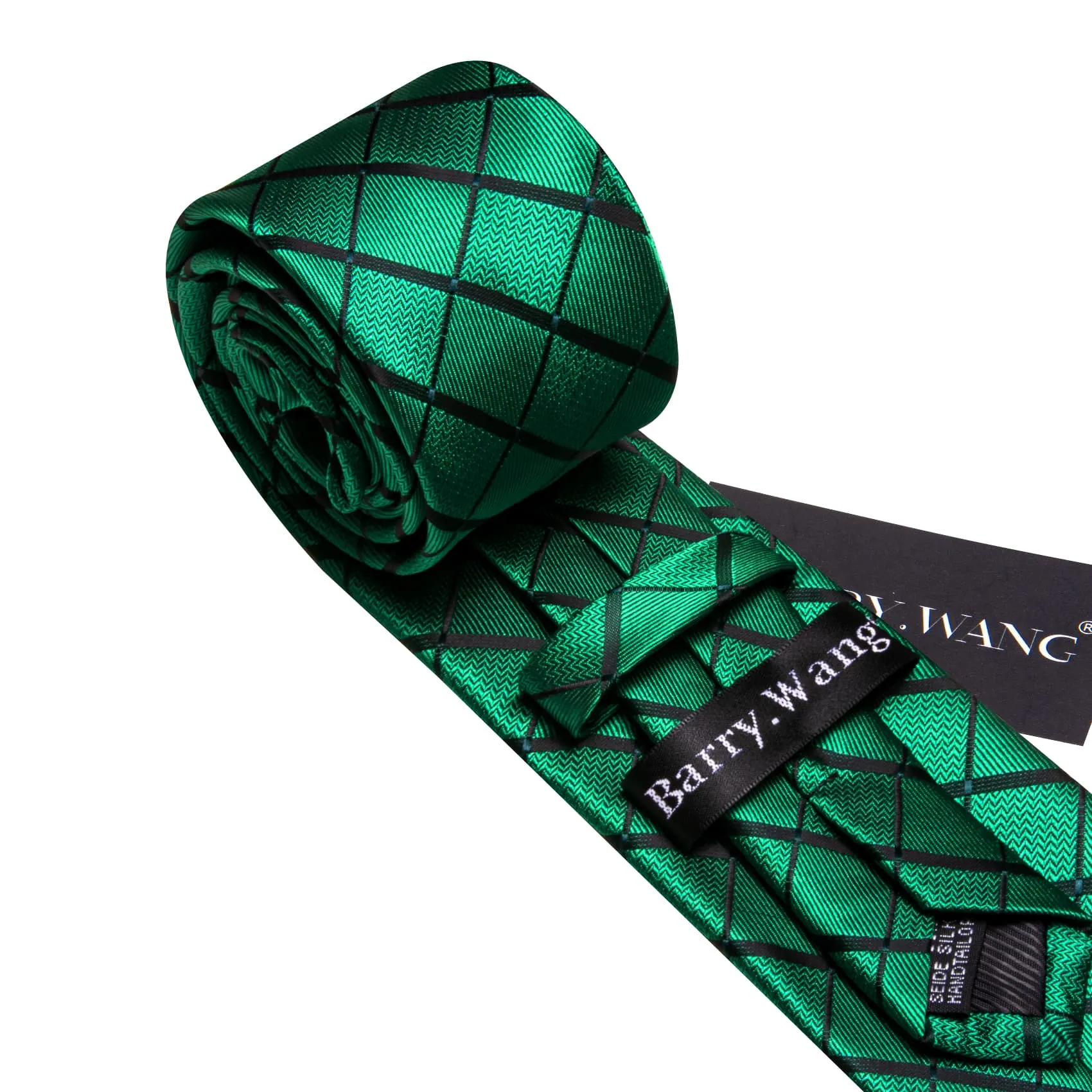 Barry. Wang Dark Green Tie Black Lines Plaid Men's Wedding Necktie Set sold by Barrywang product image thumbnail 5