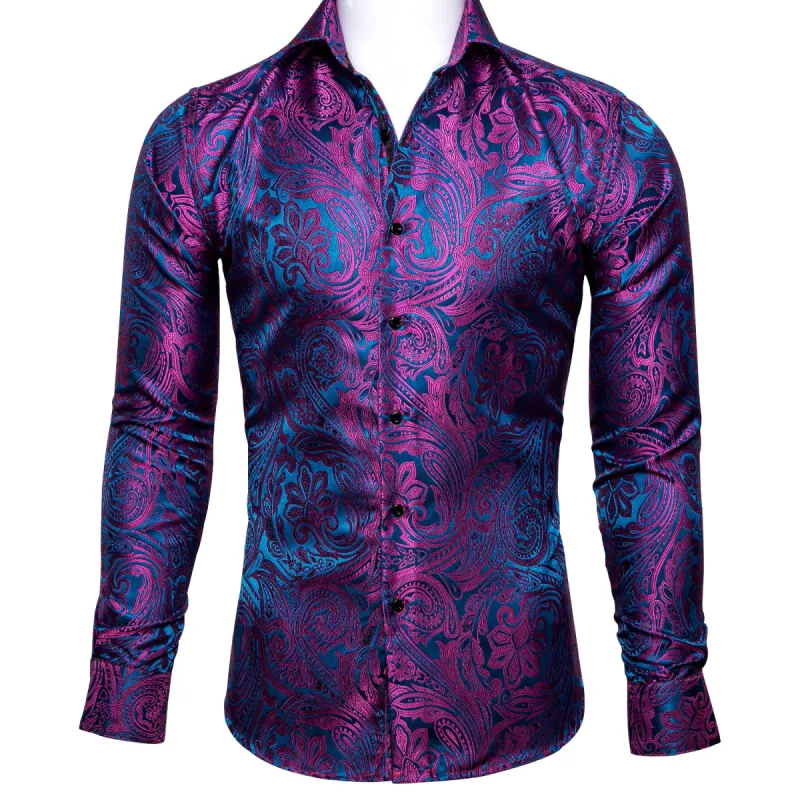 Barry. Wang Blue Purple Floral Shirt sold by Barrywang