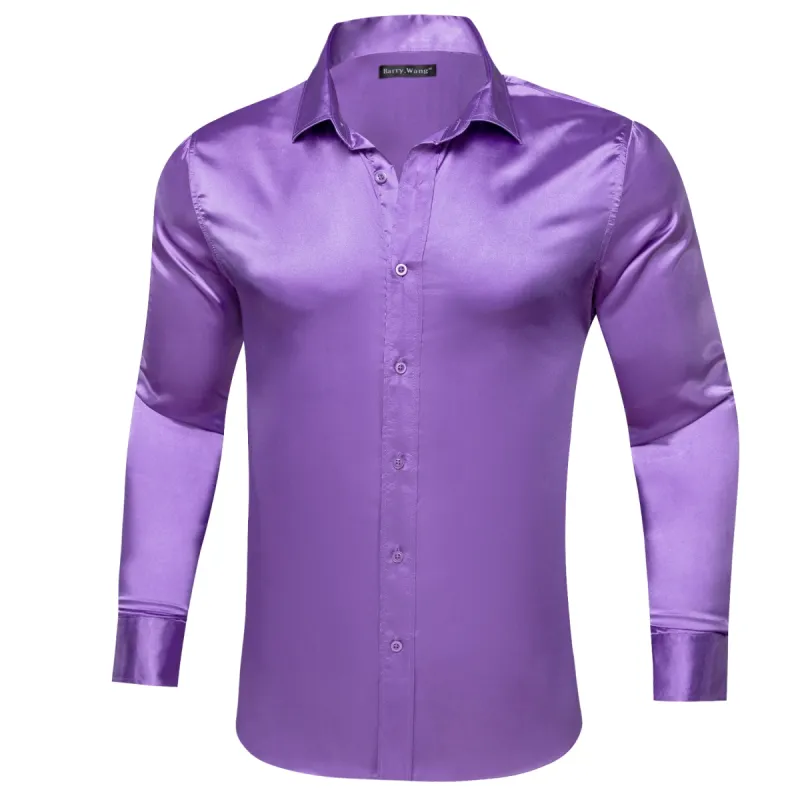 Barry. Wang Button Up Shirt Purple Solid Silk Men's Long Sleeve Shirt sold by Barrywang