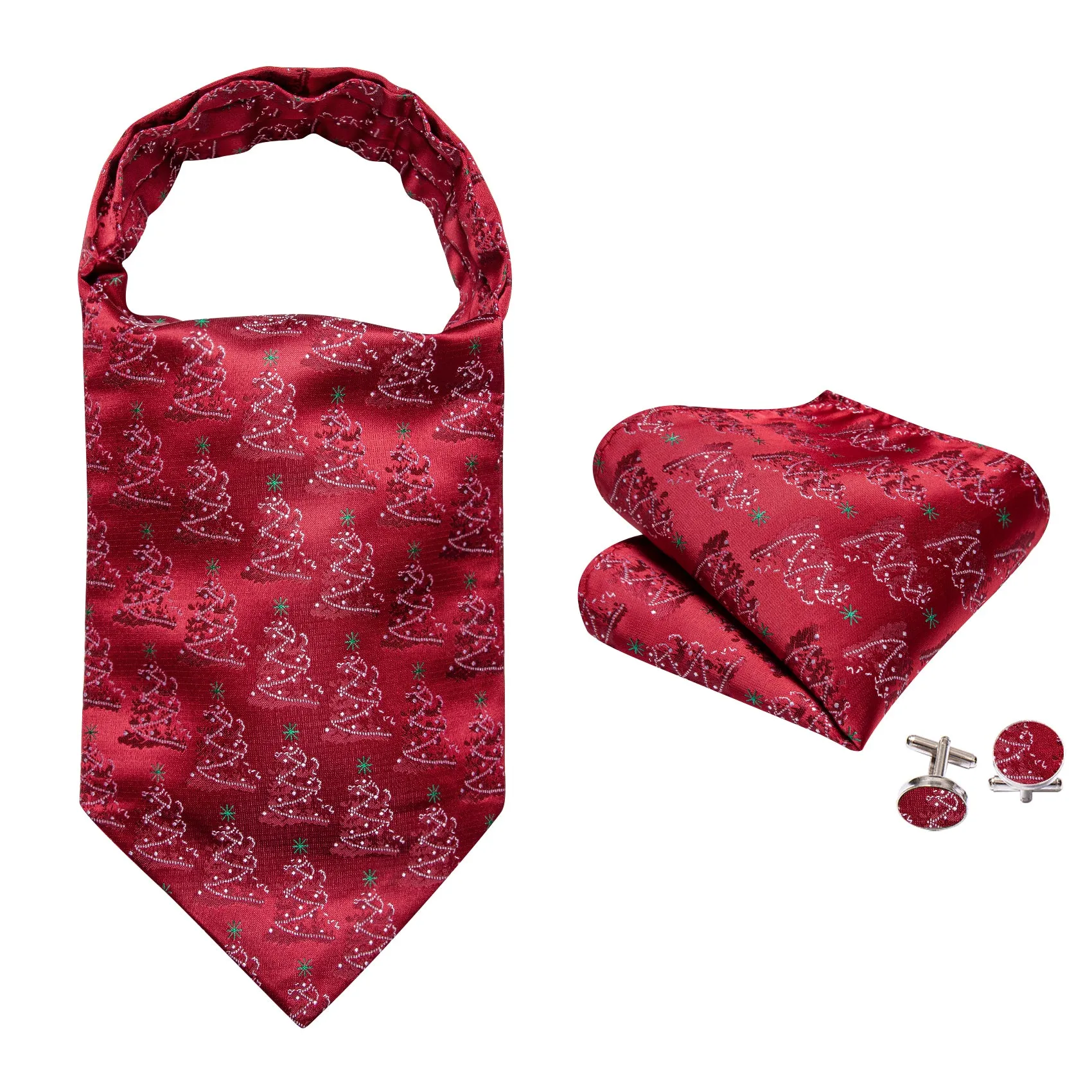 Red Christmas Tree Silk Ascot Handkerchief Cufflinks sold by Barrywang product image thumbnail 4
