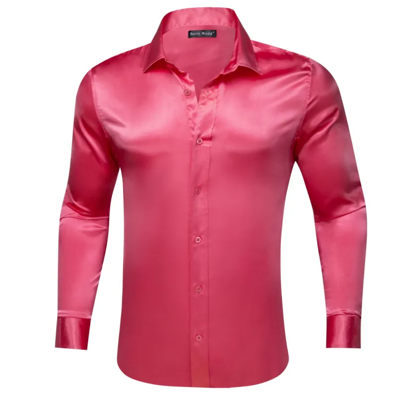 Barry.wang Shock Pink Solid Silk Shirt sold by Barrywang