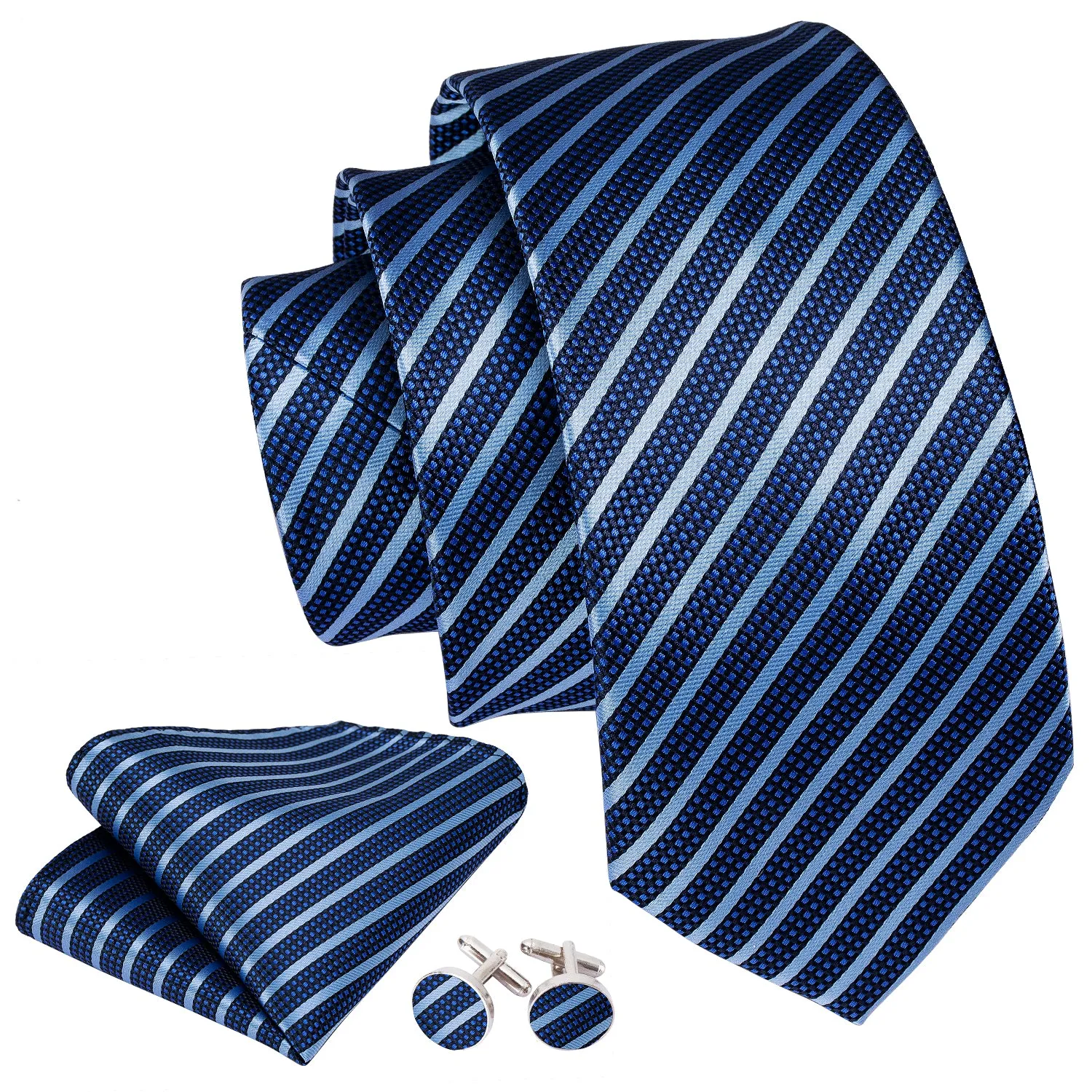 Barry. Wang Blue striped Silk Men's Tie Pocket Square Cufflinks Set sold by Barrywang product image thumbnail 2