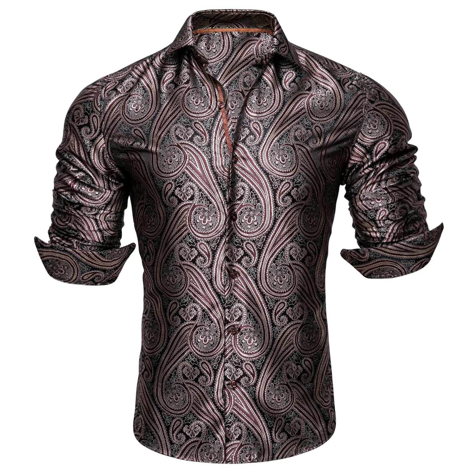 Barry Wang Brown Black Silk Tribal Long Sleeve Daily Tops Men's Shirt sold by Barrywang product image thumbnail 2
