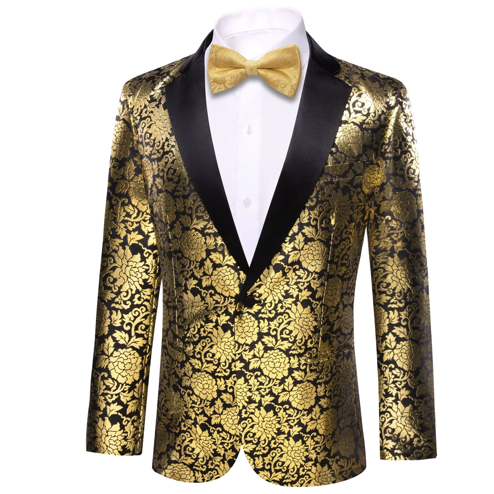 Barry. Wang Men's Floral Suit Black Gold Notched Collar Suit Dress Party sold by Barrywang product image thumbnail 3
