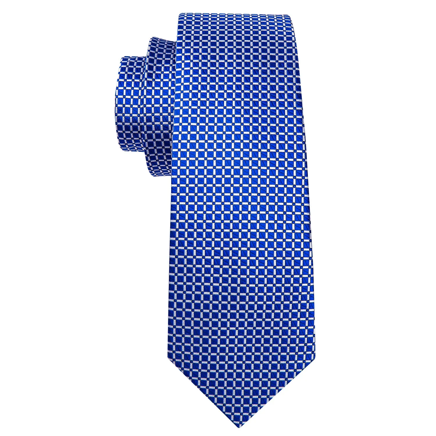Barry Wang Men's Royal Blue Plaid Necktie Handkerchief Cufflinks Set sold by Barrywang product image thumbnail 5