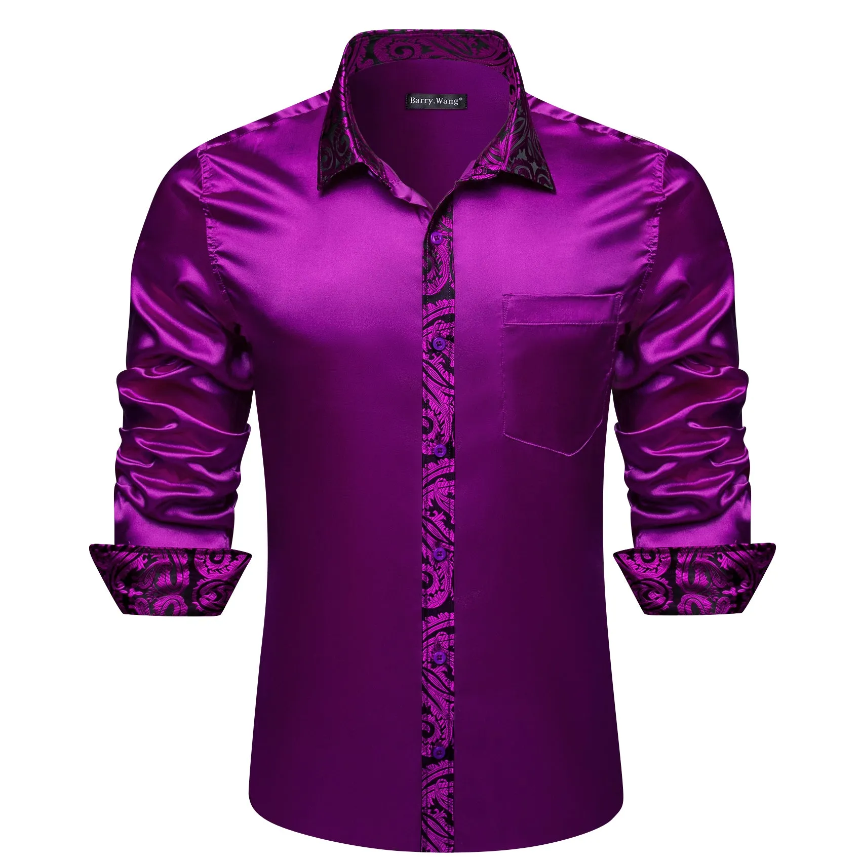 Barry.wang Purple Splicing Men Business Shirt sold by Barrywang