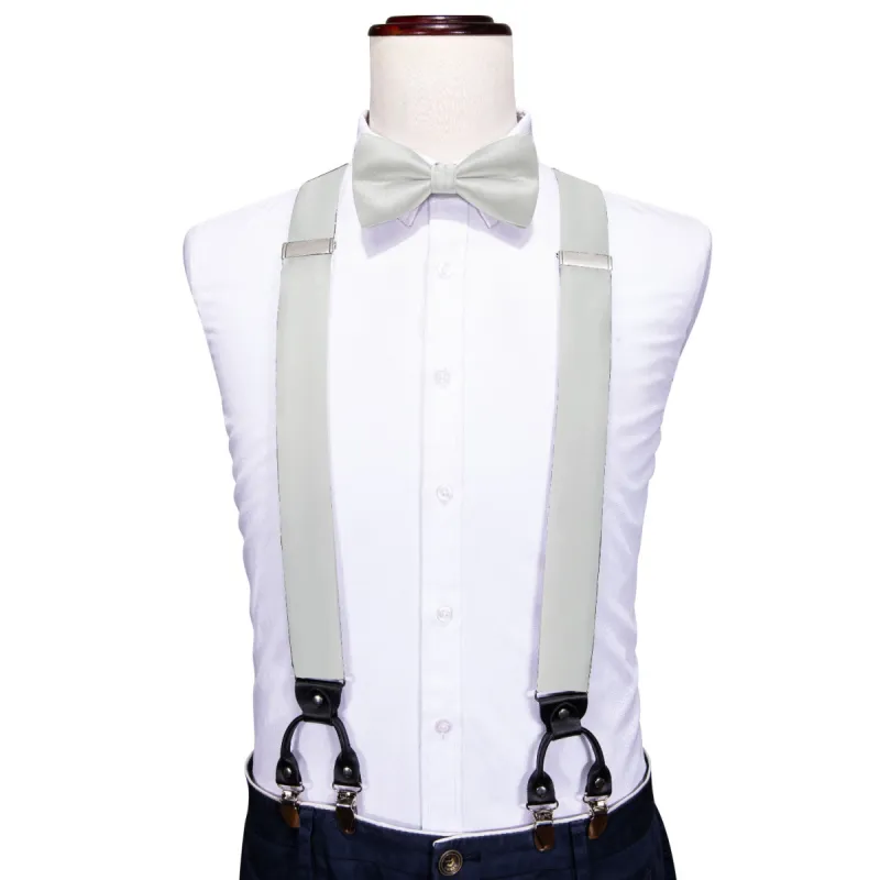 Barry Wang White Solid Wedding Y Back Adjustable Bowtie Suspenders Set sold by Barrywang