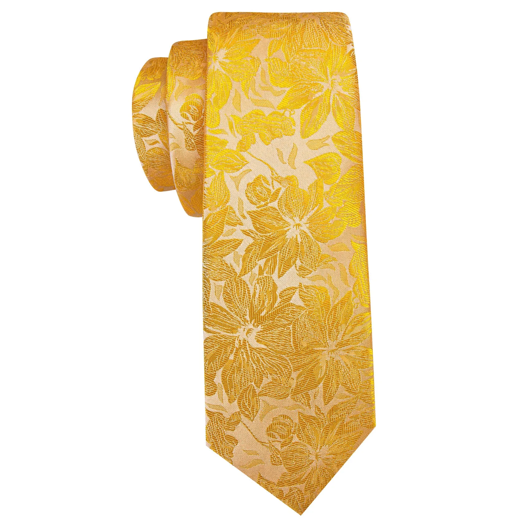 Barry. Wang Necktie Gold Yellow Floral Tie Handkerchief Cufflinks Set sold by Barrywang product image thumbnail 4
