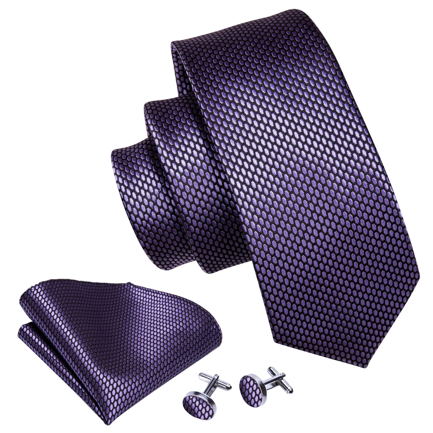 Barry Wang Dark Purple Necktie Geometric Solid Tie Hanky Cufflinks Set sold by Barrywang product image thumbnail 4