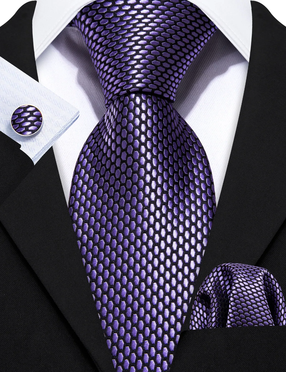 Barry Wang Dark Purple Necktie Geometric Solid Tie Hanky Cufflinks Set sold by Barrywang product image thumbnail 3