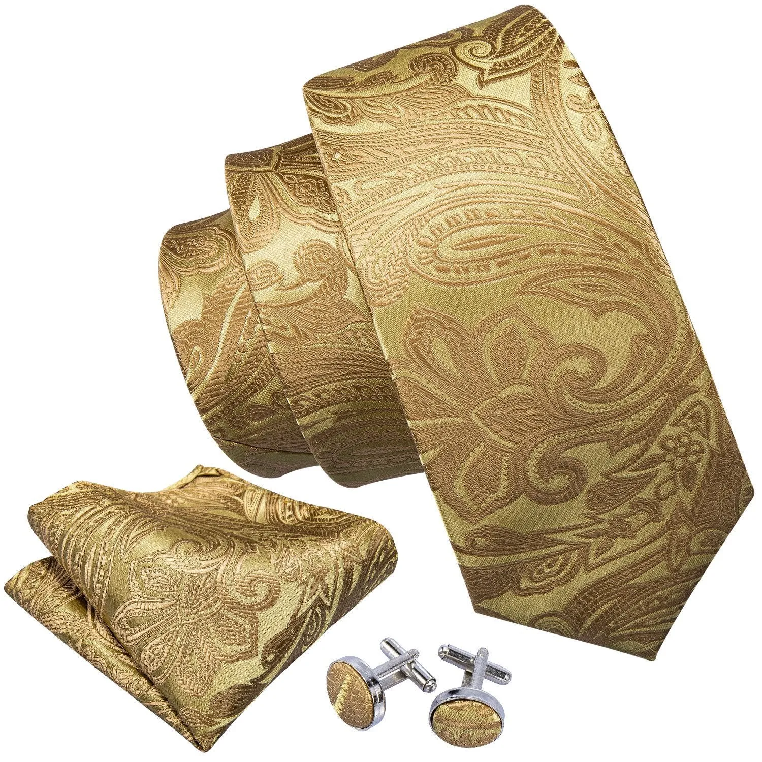 Barry. Wang Golden Floral Necktie Pocket Square Cufflink Clip Gift Box Set sold by Barrywang product image thumbnail 3