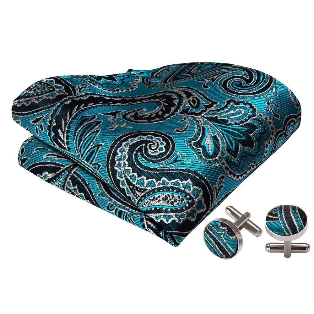 Barry. Wang Teal Blue Paisley Pre-tied Mens Bow Tie Hanky Cufflinks Set sold by Barrywang product image thumbnail 5