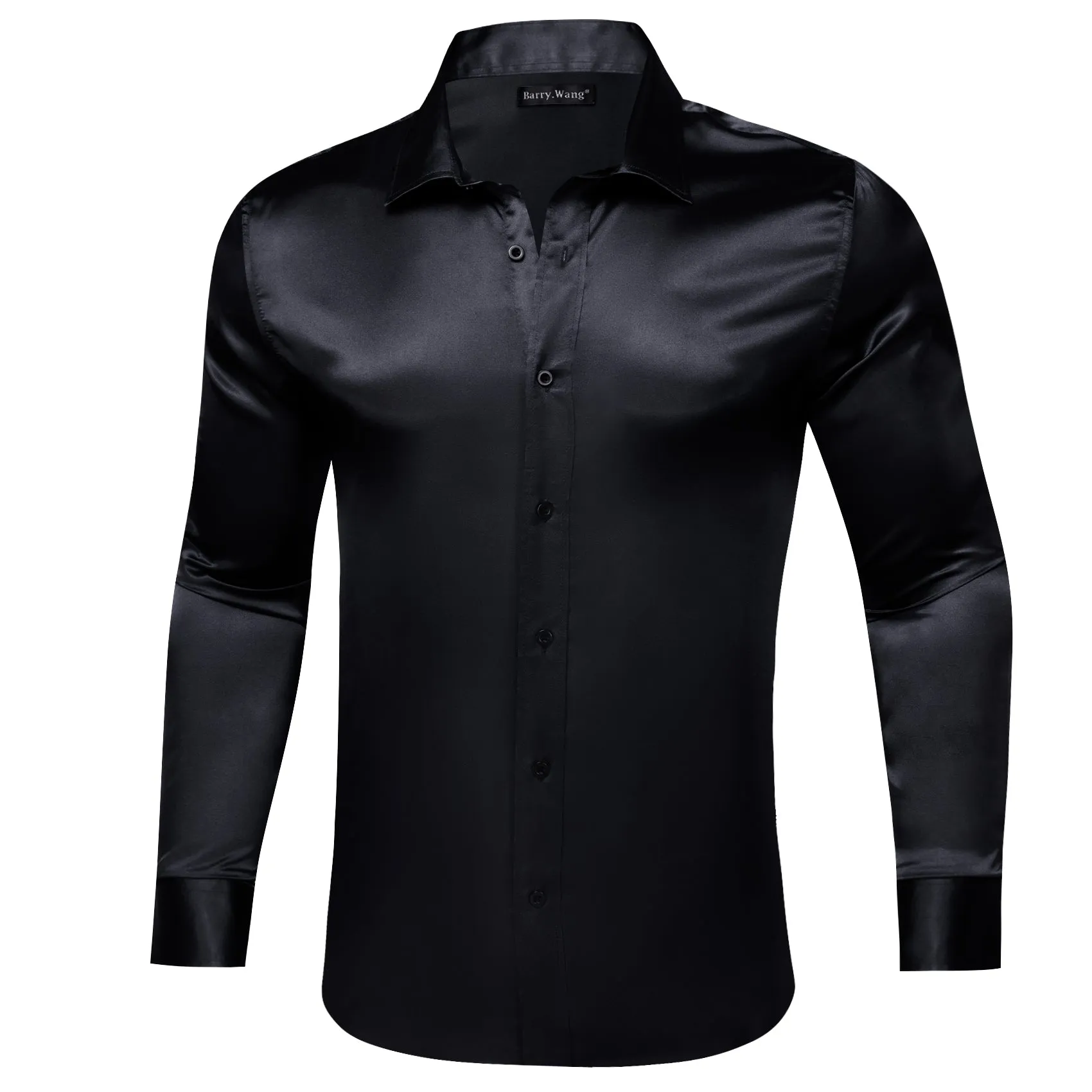 Barry.wang Black Solid Silk Shirt sold by Barrywang