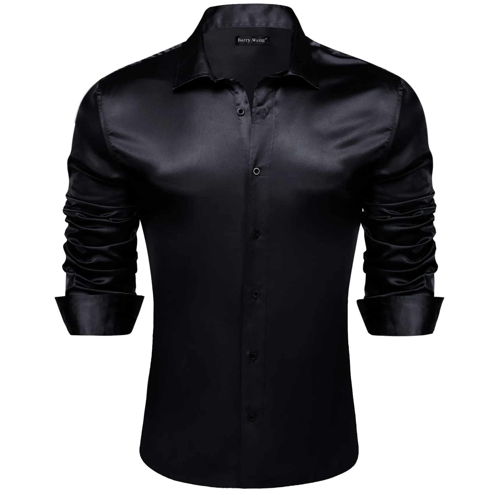 Barry.wang Black Solid Silk Shirt sold by Barrywang product image thumbnail 3