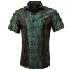 Barry Wang Mens Collared Shirt Teal Blue Paisley Short Sleeves Shirt sold by Barrywang