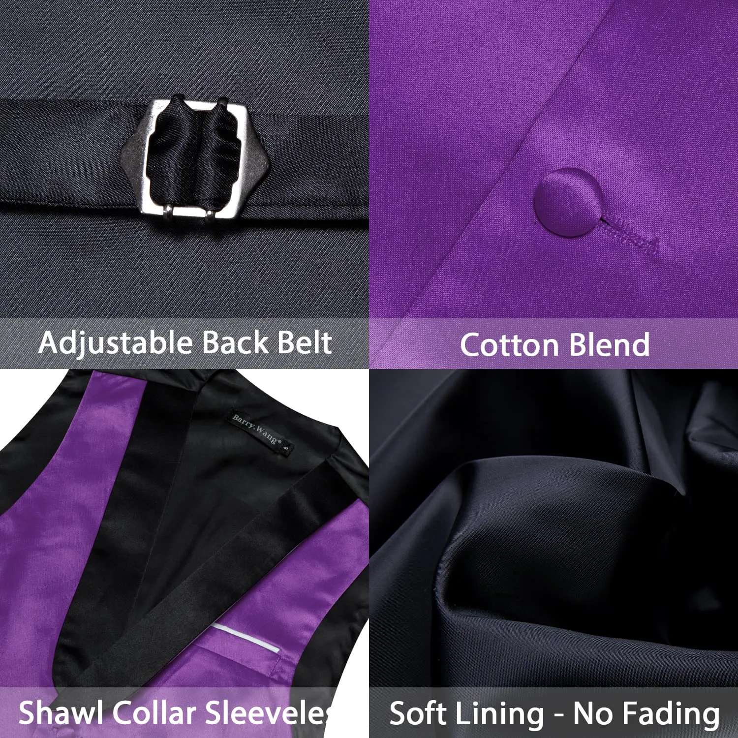 Barry. Wang Purple Solid Black Shawl lapel Waistcoat Mens Vest Tie Set sold by Barrywang product image thumbnail 4
