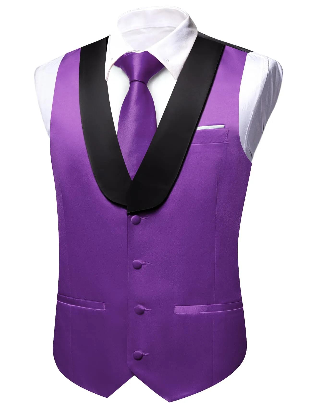 Barry. Wang Purple Solid Black Shawl lapel Waistcoat Mens Vest Tie Set sold by Barrywang product image thumbnail 3