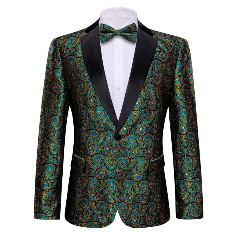 Men's Dress Party Blue Orange Floral Suit Jacket Slim One Button Stylish Blazer sold by Barrywang
