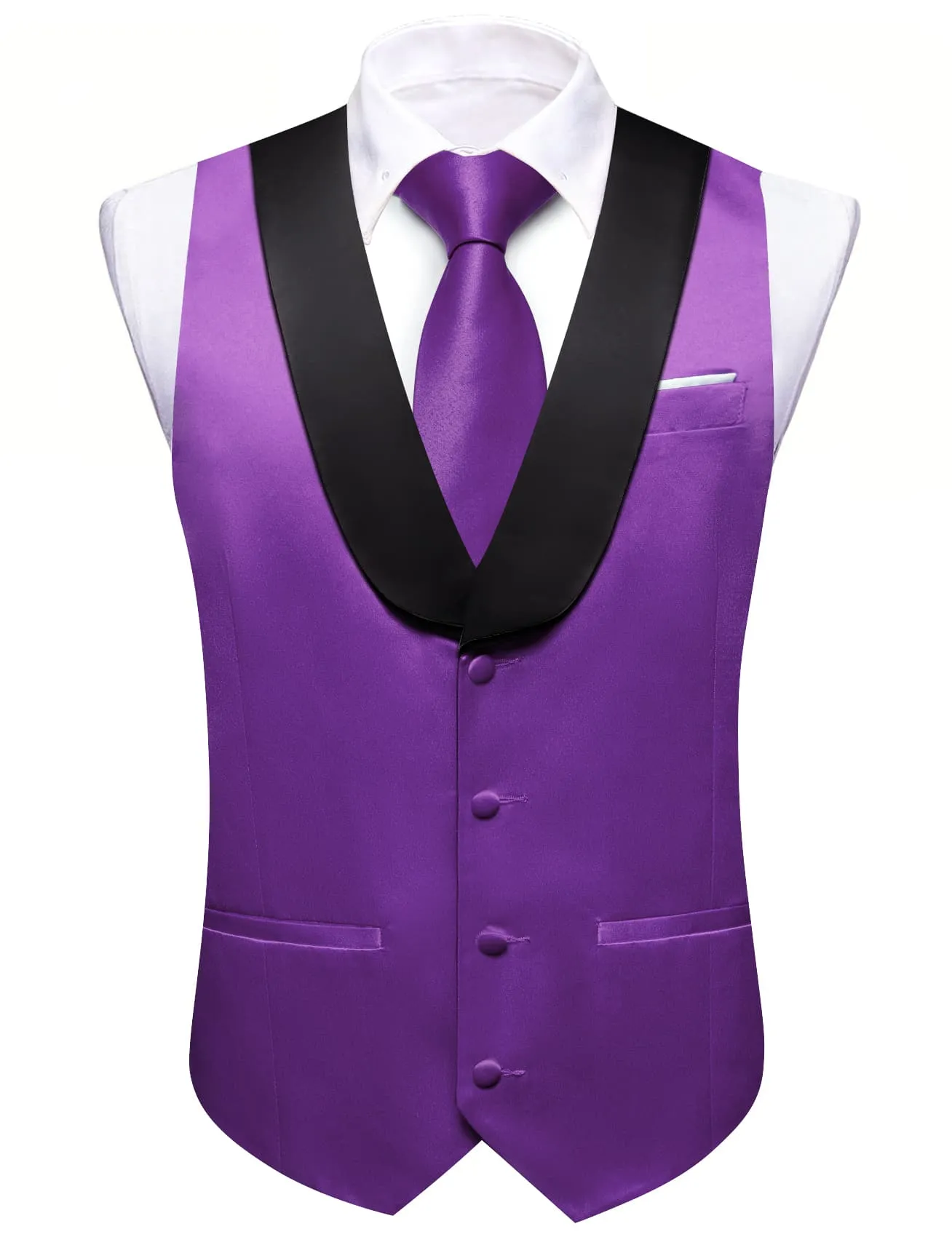 Barry. Wang Purple Solid Black Shawl lapel Waistcoat Mens Vest Tie Set sold by Barrywang product image thumbnail 2