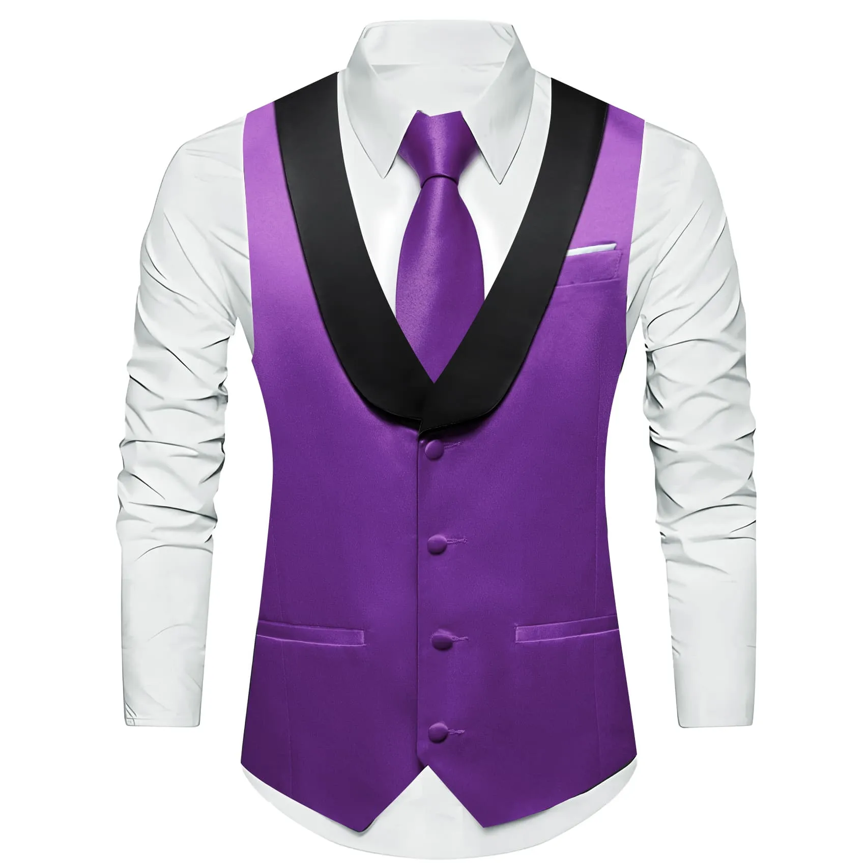 Barry. Wang Purple Solid Black Shawl lapel Waistcoat Mens Vest Tie Set sold by Barrywang