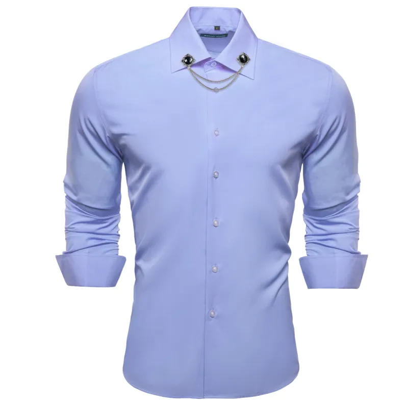Barry. Wang Medium Purple Solid Silk Shirt with Collar Pin sold by Barrywang